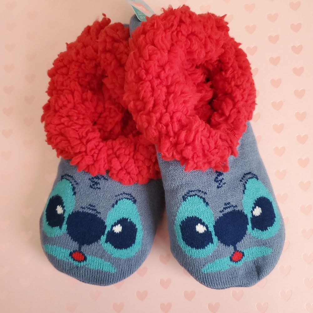 NEW Disney Lilo & Stitch Faux Fur Sherpa Slipper Socks Anti Slip 4-10 Non skid